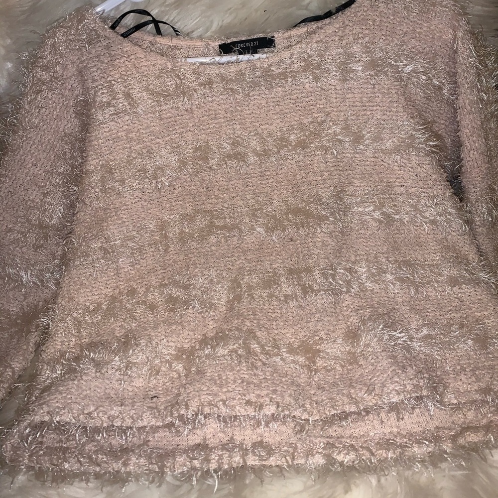 Forever 21 feathered cream crop top sweater